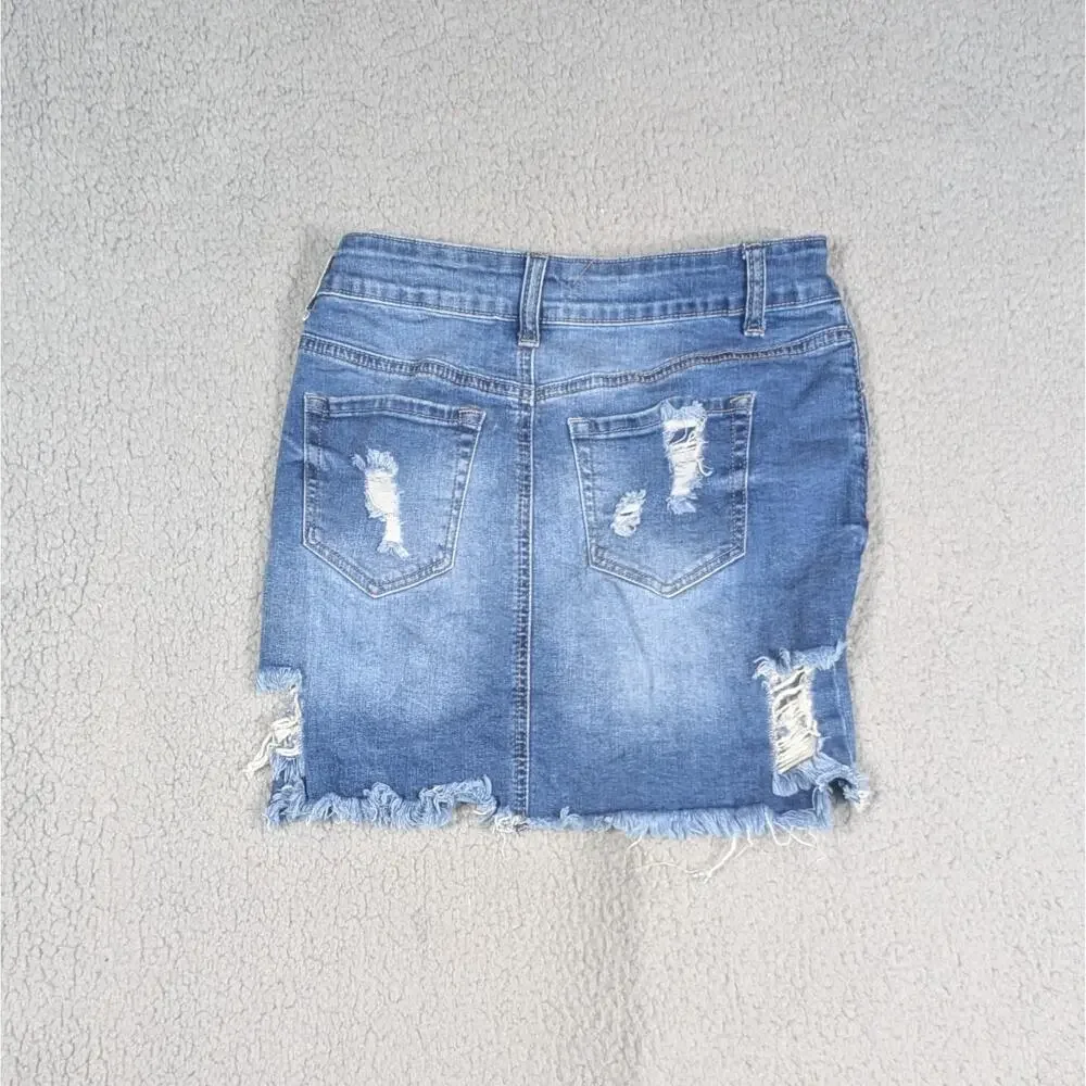 Forever 21 Denim Skirt Size 27 Distressed Micro Miniskirt Raw Hem Grunge Y2K